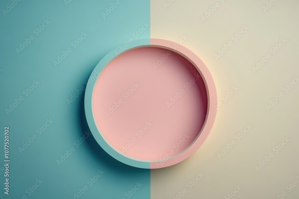 Fototapete Soft pastel tones create a serene atmosphere with abstract circular shapes on a divided background, enhancing minimalist aesthetics. Generative AI