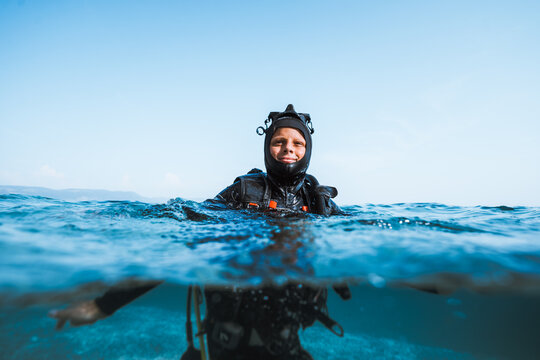 scuba diver on the surface