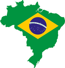 Brazilian Flag In Borders Country Brazil Stylized Outline | High Resolution, Vector Illustration, Isolated On Transparent Background