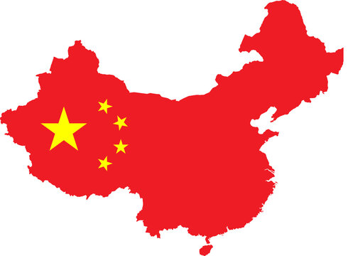 Chinese Flag In Borders Of The Country China Stylized Outline | High Resolution, Vector Illustration, Isolated On Transparent Background