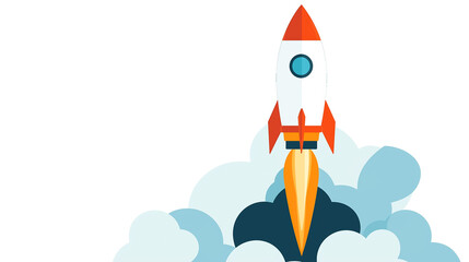 A dynamic rocket ascends through soft clouds, symbolizing the exciting journey of business growth and innovation