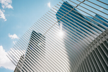 Modern architecture in New York City with sunlight and skyscrapers