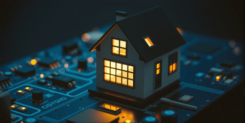 Obraz premium Technology in the smart home with intelligent controls, networking and technization of the home through microelectronics for control, monitoring and security