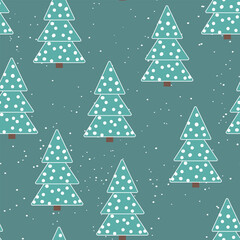 Winter seamless pattern with Christmas tree and snowflakes on color background. Vector illustration for fabric, textile wallpaper, posters, gift wrapping paper. Merry Christmas and New year Vector