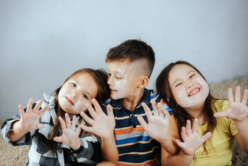 Children with cash and Bitcoin symbolizing digital finance