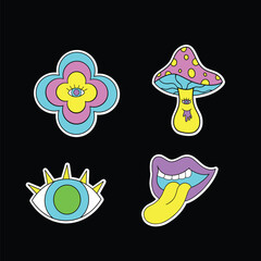 Vibrant psychedelic stickers illustration