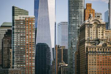Skyline of New York City with modern and historic skyscrapers