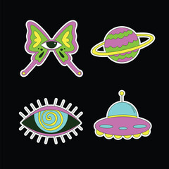 Vibrant psychedelic stickers illustration