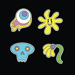 Vibrant psychedelic stickers illustration