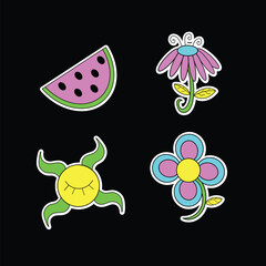 Vibrant psychedelic stickers illustration