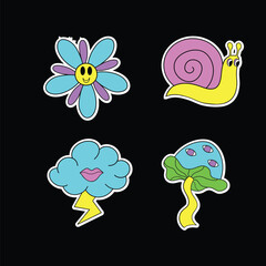 Vibrant psychedelic stickers illustration