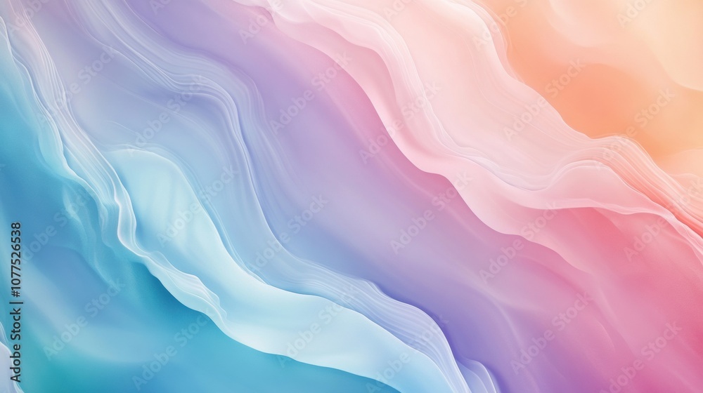 Poster soft pastel colors intertwine in fluid shapes, evoking a calming atmosphere reminiscent of twilight 
