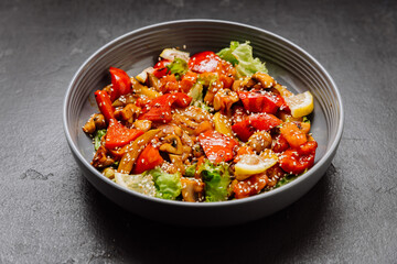 Fresh vegetable salad with sesame seeds and vibrant colors , healthy, flavorful meal option