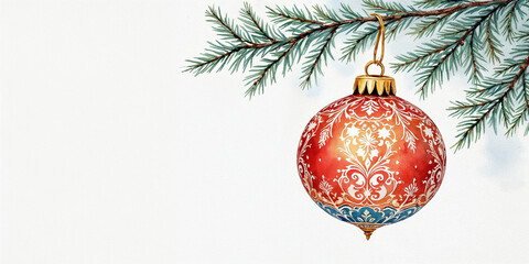 Illustration of Watercolor, Christmas Ball, Christmas Ornament With Space for Text