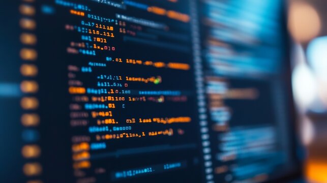 Colorful lines of code displayed on a computer screen in a modern workspace during daytime