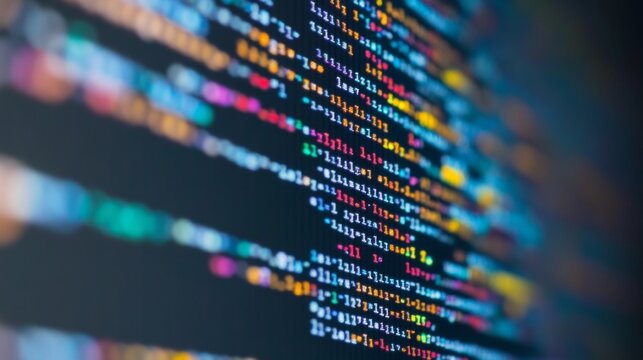 Colorful code displayed on a computer screen during a software development session at night