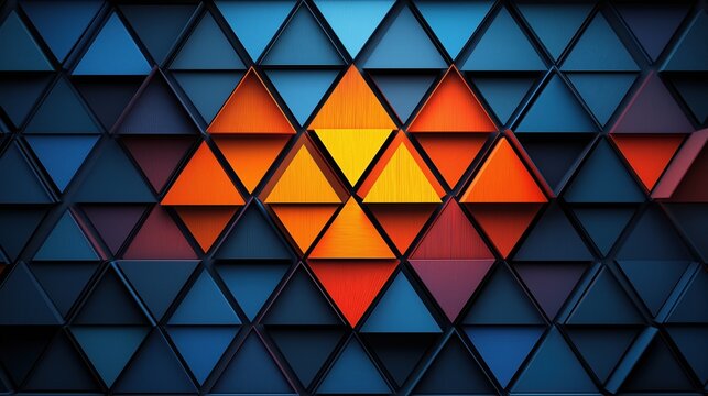 Colorful abstract design of triangles and squares. The blue and orange colors create a vibrant and dynamic mood - Powered by Adobe