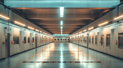 Fototapeta premium Modern Electrical Substation Interior with Advanced Technology and Clean Design Highlighting Efficient Energy Distribution