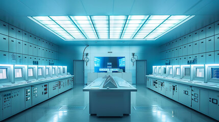 Modern Control Room in an Electrical Power Station with High-Tech Equipment. Concept of Industrial Innovation, Energy Management, Futuristic Technology, and Efficient Operations