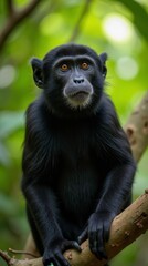 Fototapeta premium A Mantled Howler Monkey is Perched on a Branch, Surrounded by Lush Greenery in Costa Rica