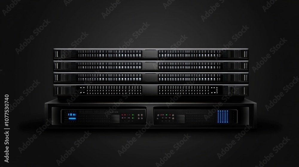 Leinwandbilder a series of rack-mounted servers equipped with blinking indicators arranged against a dark backdrop,