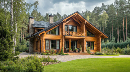 A picture of a wooden house nestled in a green forest.  We'll look at the good and bad points of wooden houses and living in the suburbs.