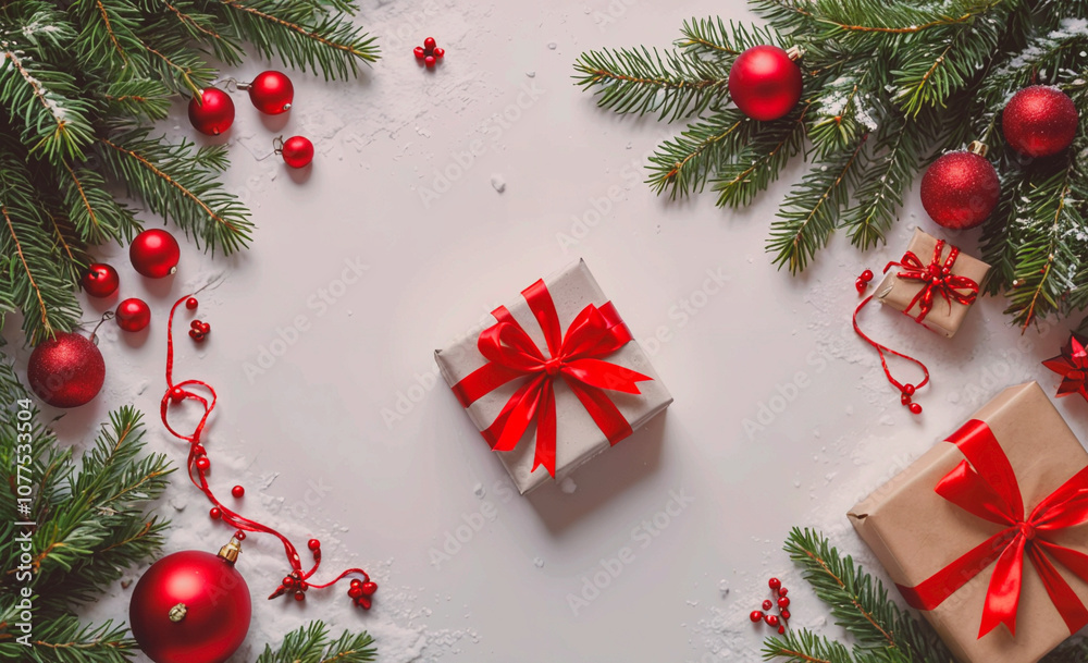 Poster box with a red ribbon sits on a white background