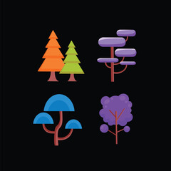 Flat design with various types of trees vibrant colors