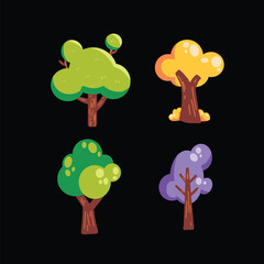 Flat design with various types of trees vibrant colors