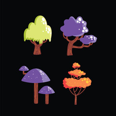 Flat design with various types of trees vibrant colors
