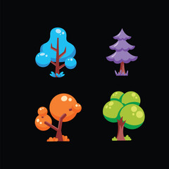 Flat design with various types of trees vibrant colors