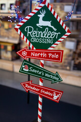 Reindeer Crossing, North Pole, Santas Workshop and Stable Christmas Signpost