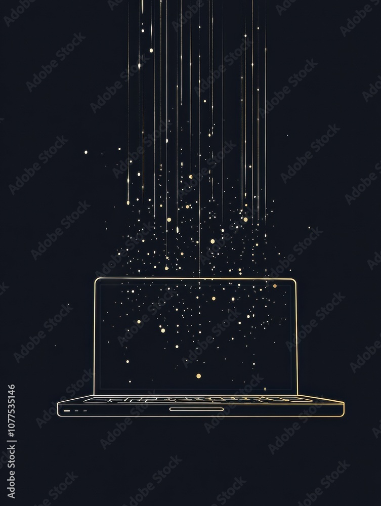 Leinwandbilder a laptop silhouette features numbers cascading down, symbolizing the world of computer services and 