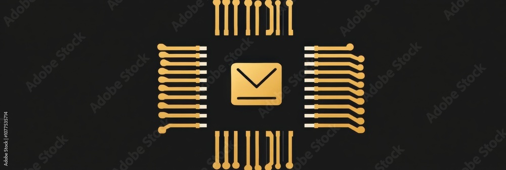 Leinwandbilder A microchip icon with golden traces illustrates technological advancement and the role of electronics in digital communication. Generative AI