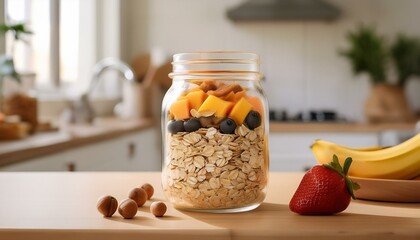 Healthy breakfast in a jar