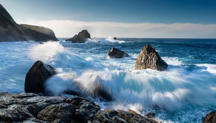 waves breaking on rocks