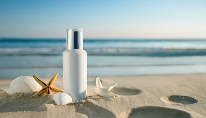 White bottle on a sandy beach