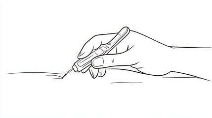 A single, continuous line drawing shows a hand using a glucometer to check blood sugar. This simple illustration represents World Diabetes Day.