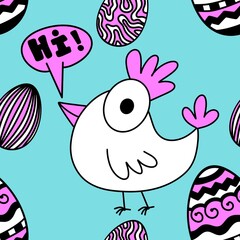 Easter chicken seamless birds pattern for wrapping paper and fabrics