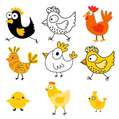 Easter chicken set birds pattern for wrapping paper and fabrics