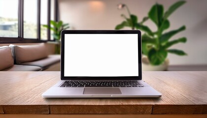 Fototapeta premium Laptop with blank screen on table.