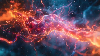 Obraz premium An artistic depiction of brain cells, using bright colors and abstract patterns