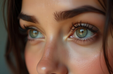 Fototapeta premium A close-up image showcasing the beautiful green eyes of pretty woman with natural makeup