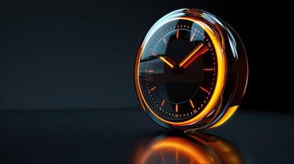 A glowing clock with orange light against a black background.