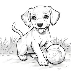 Cute Puppy Coloring Page for Kids With Ball