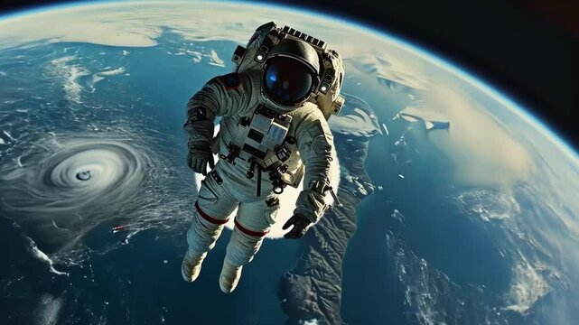 Astronaut Conducting a Spacewalk Against the Backdrop of Earth's Atmosphere