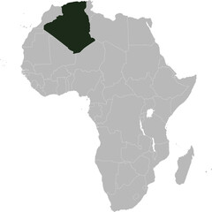 Vector illustration of the detailed national location map of ALGERIA within the great continent of Africa