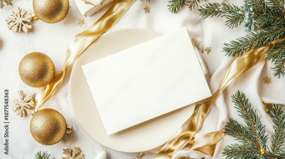 Poster a blank white card is placed on a light brown plate. the card is centered on the plate and takes up 