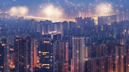 Obraz premium Cityscape with Fireworks