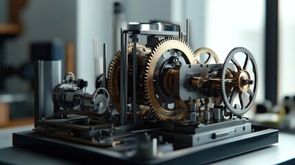 Fototapeta premium Close-up of intricate clockwork mechanism with gold gears
